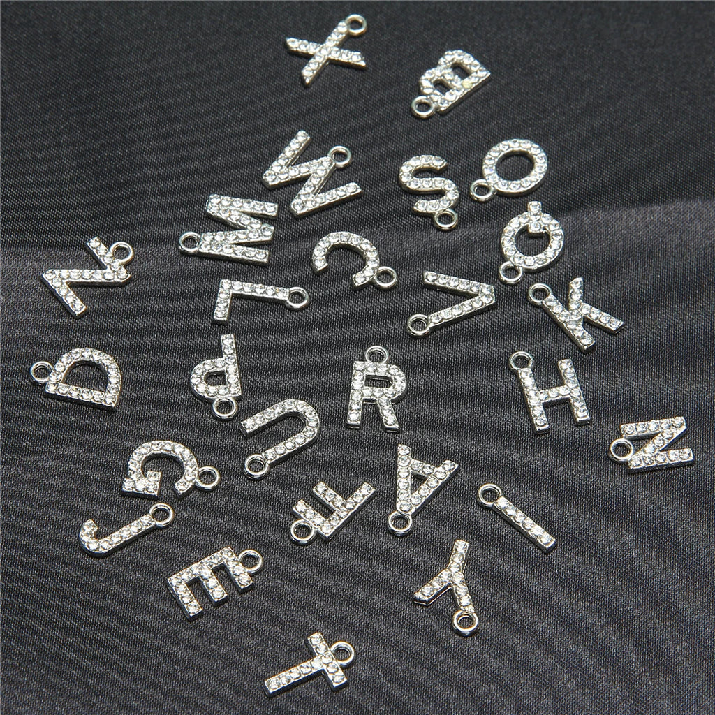 10pcs /26pcs pieces silver English letters drill metal pendant DIY fashion necklace bag pendant earrings material