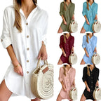 Elegant Women's White Spring And Autumn Casual Long Sleeved Lapel Button Up Shirt Dress 2024 Fashionable Woman Loose Mini Dress