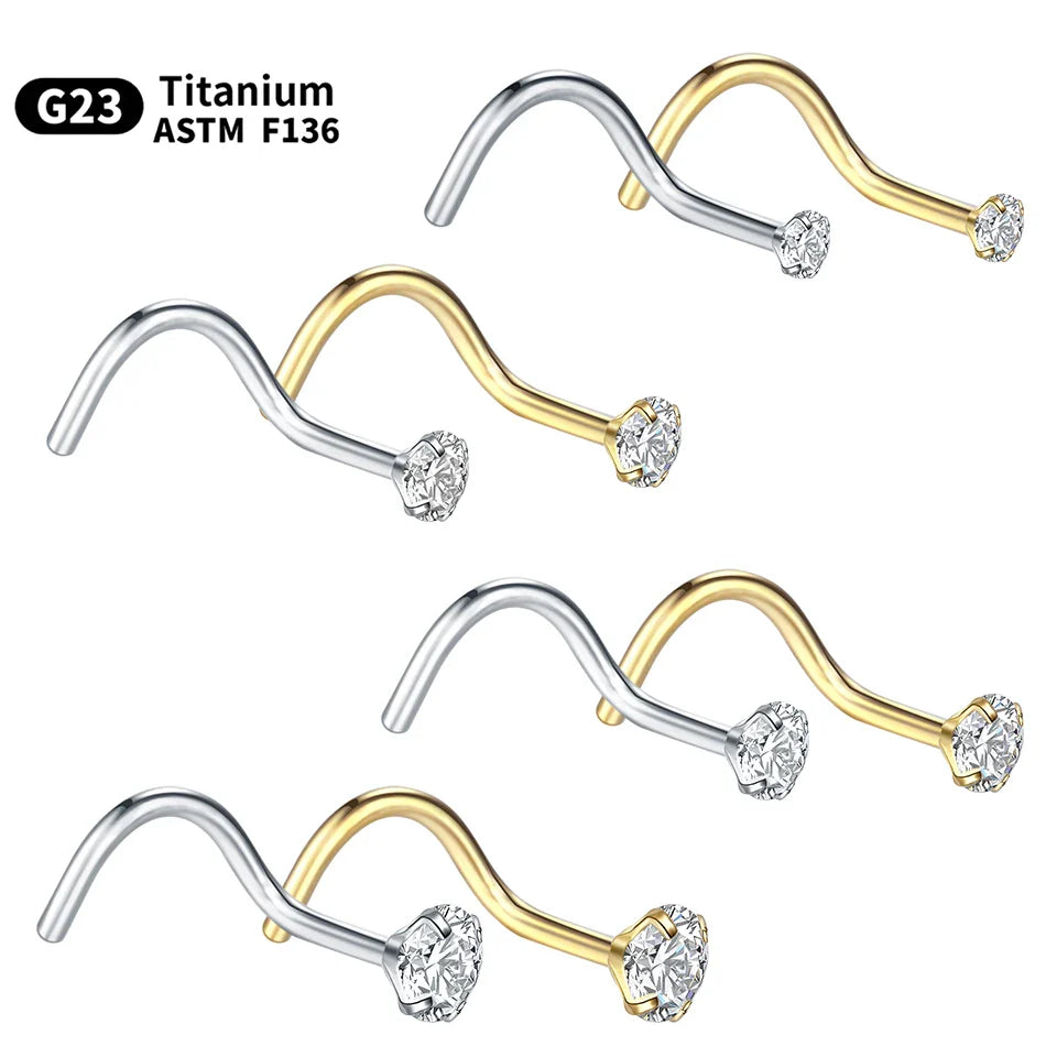 1PC Titanium 18G /20G 1.5/2/2.5/3mm Zircon Gem Nose Stud Piercing Screw Prong CZ Nostril Earring Nariz Piercings Sexy Jewelry