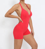 Gym Sport Jumpsuit Short Jumpsuit with Pocket Women Sportswear One Piece Yoga Set Sexy Backless Scrunch Fitness Overalls Romper
