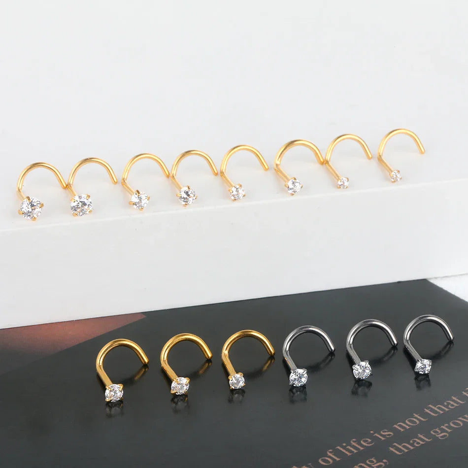 1PC Titanium 18G /20G 1.5/2/2.5/3mm Zircon Gem Nose Stud Piercing Screw Prong CZ Nostril Earring Nariz Piercings Sexy Jewelry