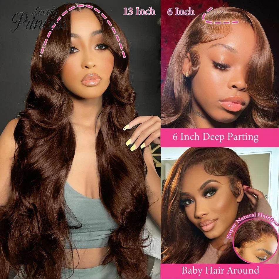 Chocolate Brown Lace Front Wig 13x6 Transparent HD Lace Frontal Wig 100% Colored Body Wave Human Hair Wigs 4x4 5x5 Preplucked