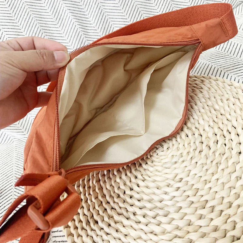 Casual Nylon Hobos Shoulder Bags for Women Lightweight Portable Ladies Crossbody Bag Simple Solid Color Female Handbags Purse