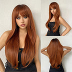 Copper Ginger Brown Long Straight Wig Synthetic Women's Wigs Middle Part Cosplay Daily Use Natural Hair Heat Resistant Fibre