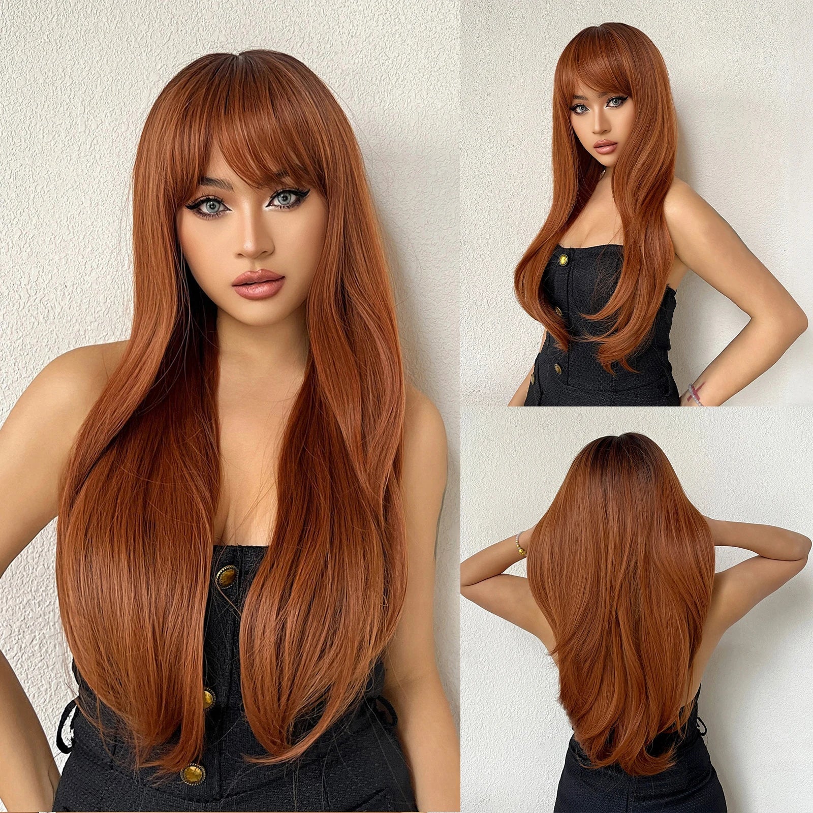 Copper Ginger Brown Long Straight Wig Synthetic Women's Wigs Middle Part Cosplay Daily Use Natural Hair Heat Resistant Fibre