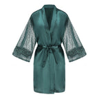 Green Bridesmaid Wedding Party Team Bride Robe With Gold Letters Lace Mesh Sleeve Kimono Satin Pajamas Mother Bathrobe