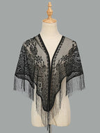 2024 White/Black Catholic Woman Spanish Style Lace Tassel Church Veil Head Covering Long Veil Floral Scarves Wedding Accessories