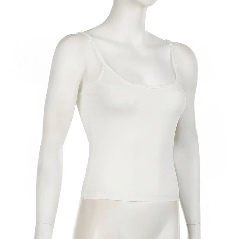 Basic Solid Camis Summer Casual Sleeveless Spaghetti Strap Top Women Harajuku All-match Cropped Tops y2k Vintage Clothing