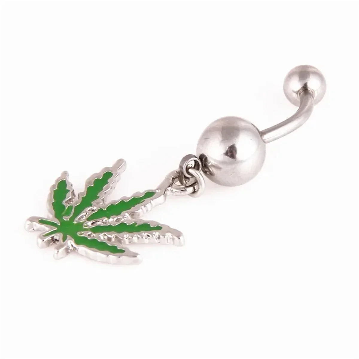 1/2pcs 316L Stainless Steel Leaf Belly Button Ring for Women, Green Maple Leaf Dangle Belly Barbell Navel Body Piercing Jewelry