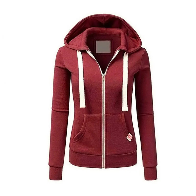 2024 Autumn/Winter New Women's Personalized Fashion Sports Hoodie Long Sleeve Drawstring Pocket Zipper Coat Woolen Sweater Top
