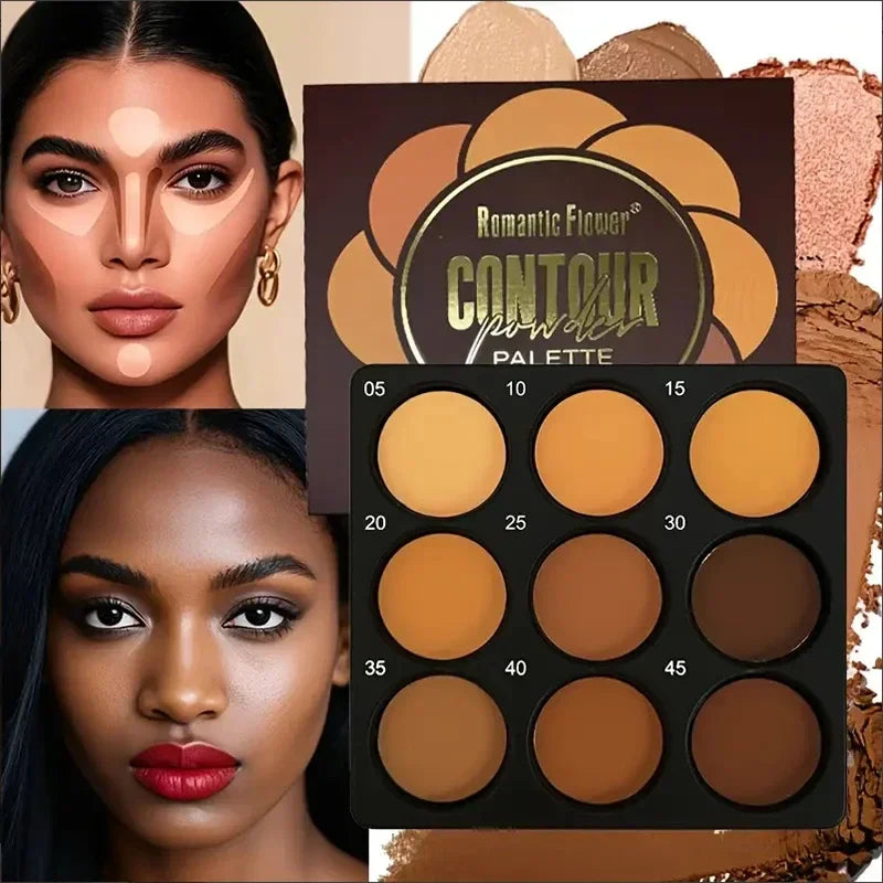 Dark Skin Tone 9-in-1 Face Palette Waterproof Concealer 9 Shades Contour Bronzer Wheat Makeup Palette for Women