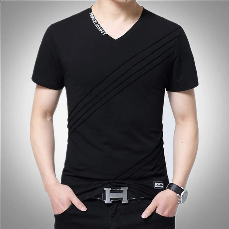 BROWON Summer Fashion T-shirt Men Short Sleeve V-neck Cotton Regular Fit Plus Size Men Casual T-shirt 5XL