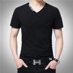 BROWON Summer Fashion T-shirt Men Short Sleeve V-neck Cotton Regular Fit Plus Size Men Casual T-shirt 5XL