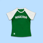 2025 Summer New y2k Leisure Color Blocked Embroidered Nigeria Letter Green T-shirt trend 2025 Women's Clothing Crop Top EMO