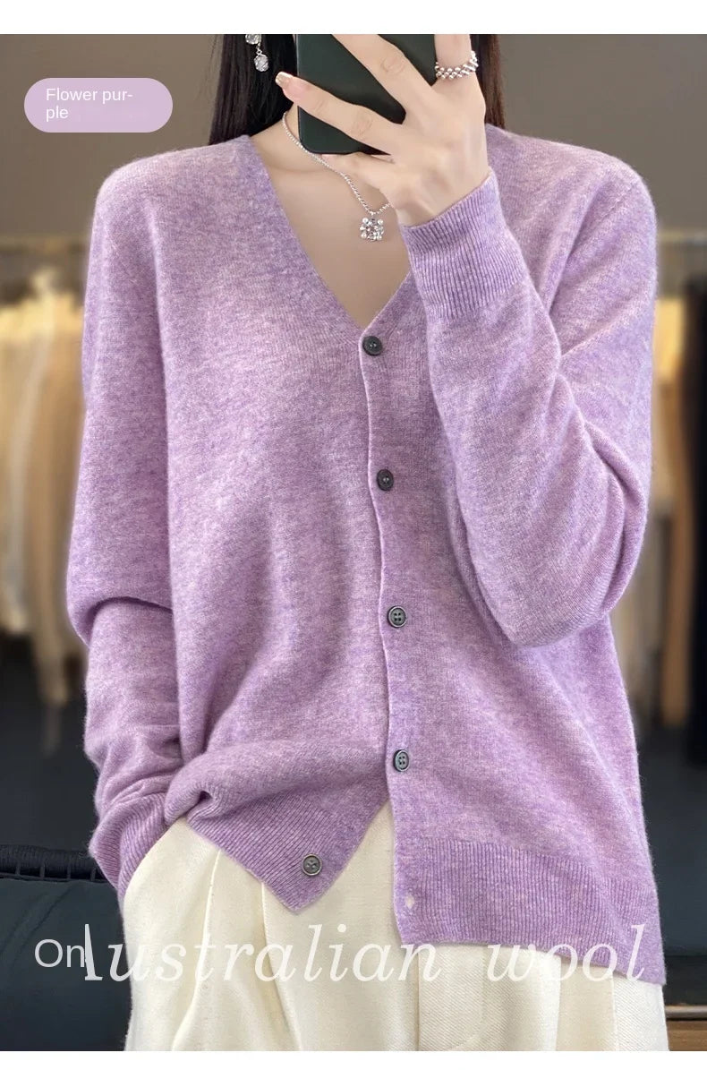 100 Merino Wool Knitted V-neck Sweater Women's Top Loose Korean Version Fashionable Versatile Autumn And Winter Cashmere Sweater