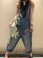 AmaxluluE 2025 Females Fashion Overalls Ladies Summer Printed Denim Pantalons Vintage Casual Jeans Womens Loose Vintage Trousers