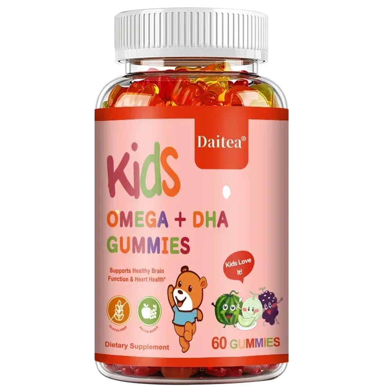 Children's Intelligence Supplement Gummies, Containing Vitamin D, OMEGA + Calcium, Support Attention, Memory, Brain Health