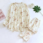 2025 New Women's Spring/Summer Pajama Set 100% Cotton Long Sleeve Long Pants Two Piece Set Large Home Clothes