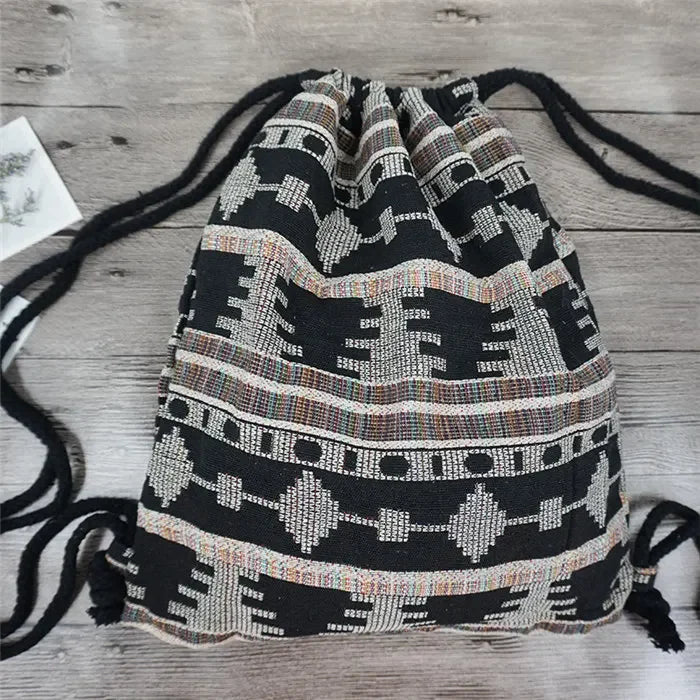 2025 Women Fabric Backpack Female Gypsy Bohemian Boho Chic Aztec Ibiza Tribal Ethnic Cottage Soft Brown Drawstring Rucksack Bags