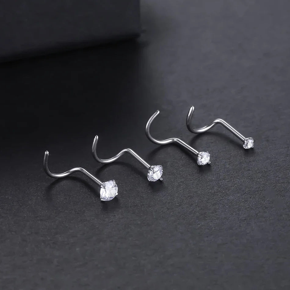 1PC Titanium 18G /20G 1.5/2/2.5/3mm Zircon Gem Nose Stud Piercing Screw Prong CZ Nostril Earring Nariz Piercings Sexy Jewelry