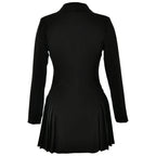 2025 Autumn New Fashion V-Neck Short Dress Women Elegant Temperament Office Lady Blazer Dress Sexy Slim Pleated Black Dresses