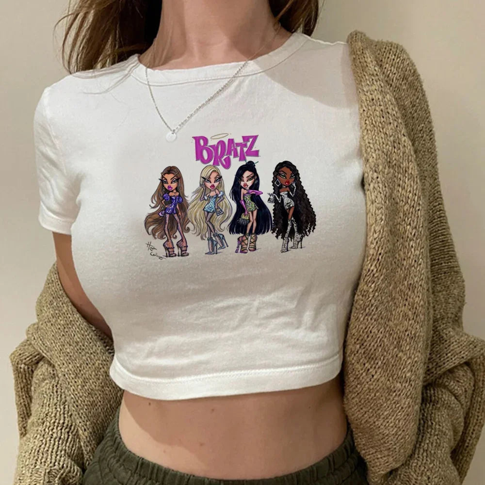 Bratz Vintage Cyber Y2k Crop Top Girl Harajuku Fairycore Hippie Yk2 T-shirts