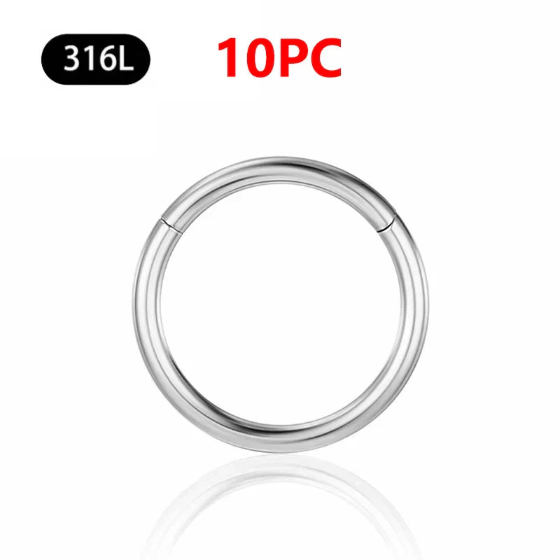 1/10Pc Stainless Steel Nose Ring CZ 16G Hinged Septum Clicker Segment Ear Tragus Cartilage Daith Lip Nose Body Piercing Jewelry