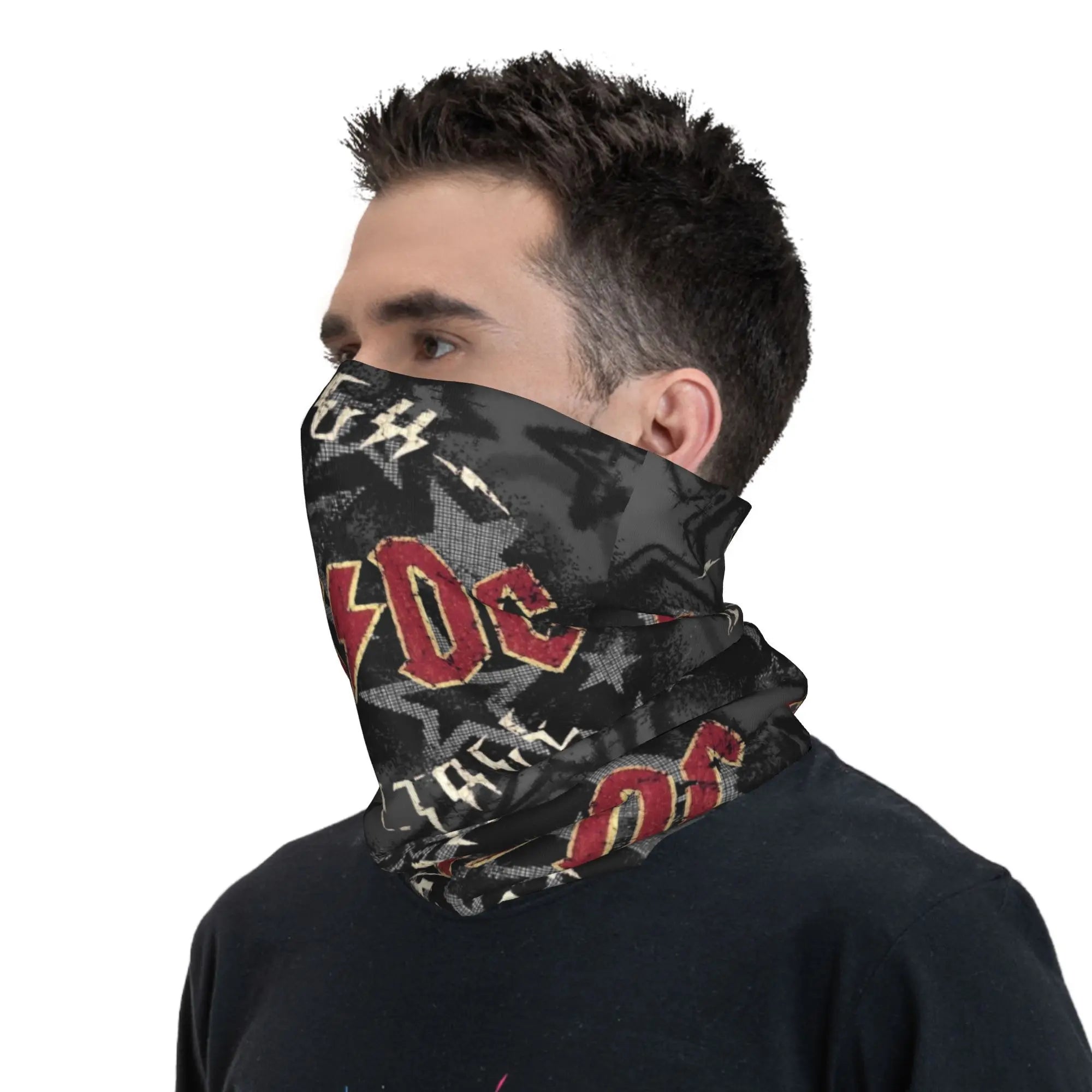 Custom Black AC DC Logo Camouflage Heavy Metal Band Bandana Neck Warmer Women Men Winter Hiking Ski Scarf Gaiter  Face Cover