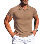 Brand Name Stylish Summer Polo - Men's Elastic Short Sleeve with Bold Stripes and Stand Collar
