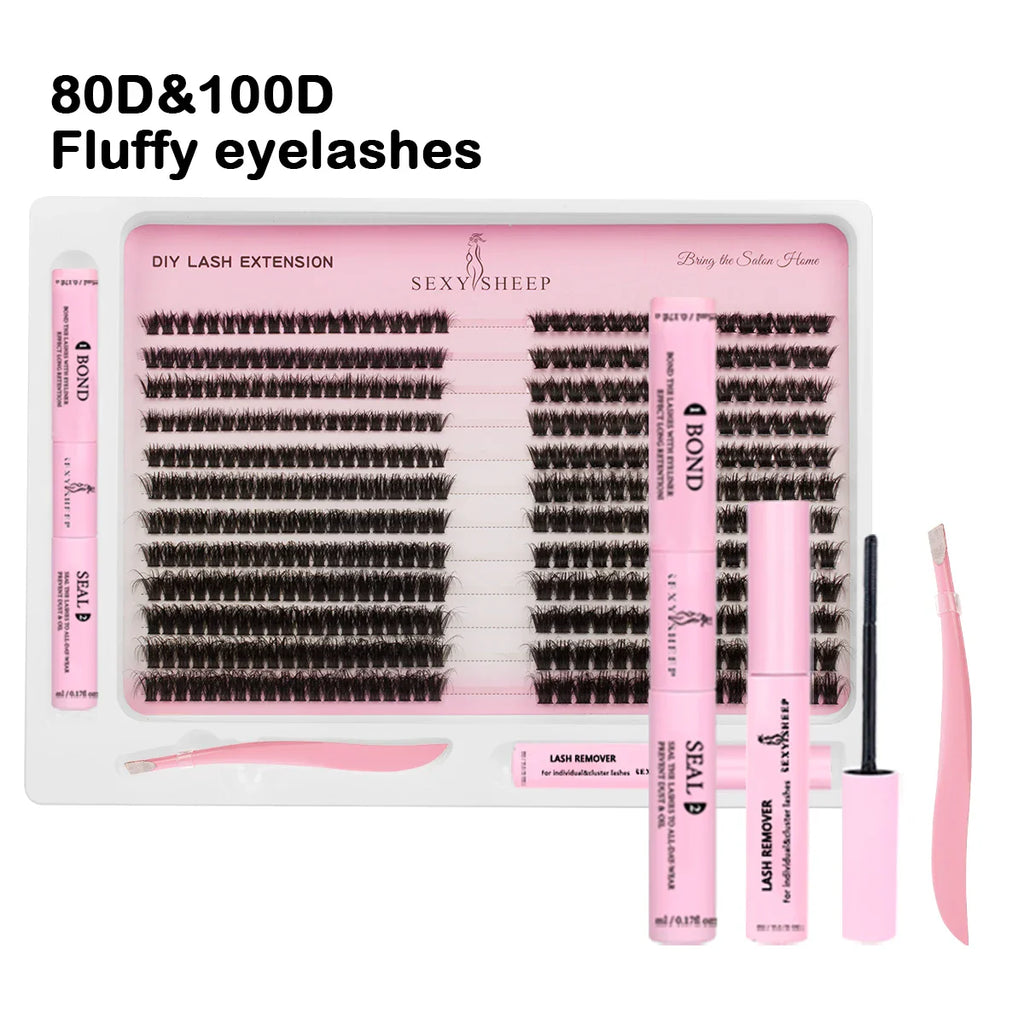DIY Lash Extension Kit 480pcs Individual  Lashes Cluster Mix 40D 60D 60D 80D with Lash Bond and Seal and Remover,tweezers