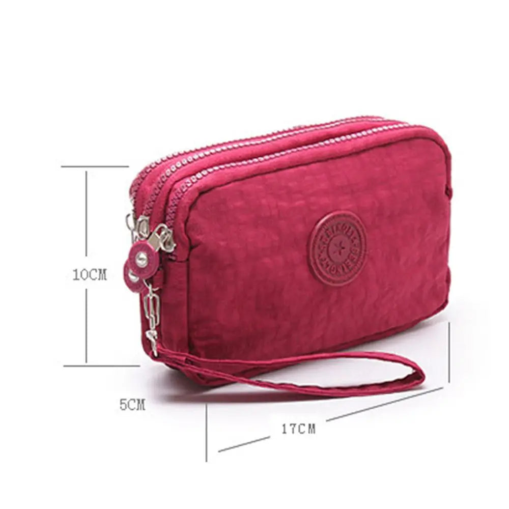 Bags Fabric Phone Purse Solid Color Coin Purse Three Zippers Bags Korean Style Wallets Women Wallets Wrinkle Clutch Bag