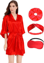 2Pcs Womens Floral Kimono Robe Silk Robes Bride Bridesmaid Satin Robes Bridal Dressing Gown Silky Bathrobe