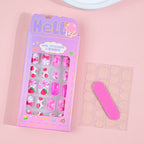 24Pcs Children Cartoon Nail Tips Colorful Cute Rabbit Pink Stars 6-14 Years old Girl Fake Nail With Jelly Glue Kids False Nail