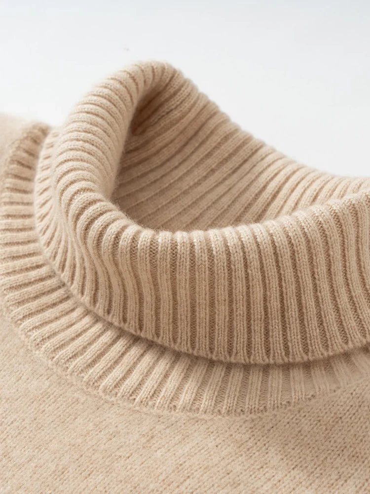 100% Cashmere Sweater Long Dress New Women High Turn-down Collar Pullover  Soft Cosy Autumn Winter Casual Solid Knitwear Dress