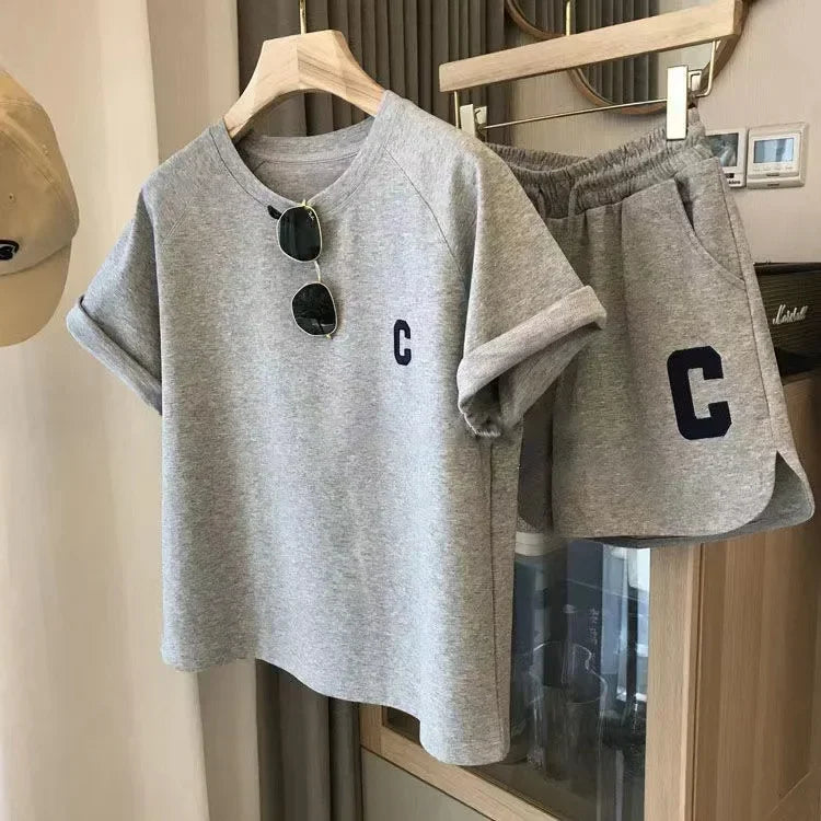 Bull Horn Sleeve Casual Sports Suit Women's Summer Thin Style Summer Running Fashion Western-Style Short Sleeved Shorts Pajamas