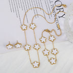 3Pcs Stainless Steel Hot Selling Gold Plated Clover Necklace Earrings Bracelet Jewelry Set Five Leaf Flower Jewelry For Women