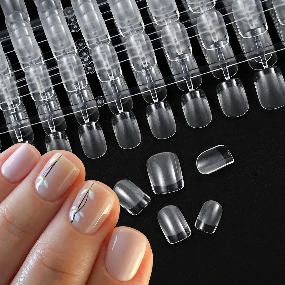 240pcs XS Fake Nails Short Square/Almond False Nail Tips Half Matte Acrylic Square Fingernails DIY For Manicure Extension Tools