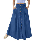 Bed Skirt Full Women's Spring And Summer Casual Loose Solid Color A Line High Waist Skirt With Pocket Buttons Colorful Skirt