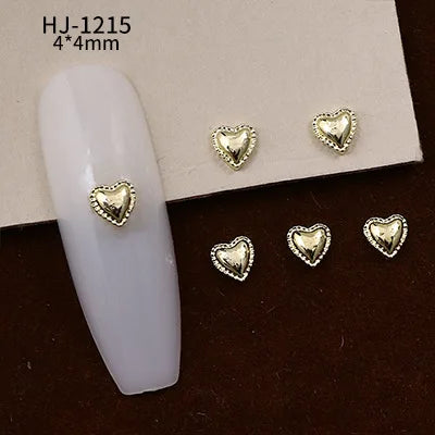 20PCS 3D Glossy Gold Silver Metallic Love Heart Various Crook Frame Solid Alloy Nail Art Rhinestones Decorations Manicure Charms