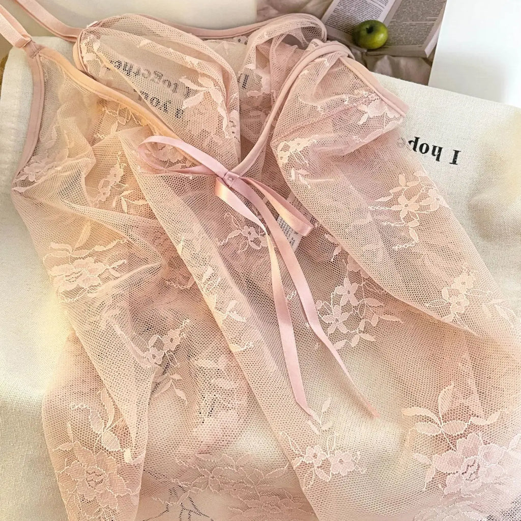 ElyraLux Women Harness Pajama Suspender Shorts for Women Pajamas Set Lace Silk Lingerie Pyjamas Shorts Set Pink lace pajamas