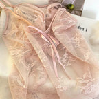 ElyraLux Women Harness Pajama Suspender Shorts for Women Pajamas Set Lace Silk Lingerie Pyjamas Shorts Set Pink lace pajamas