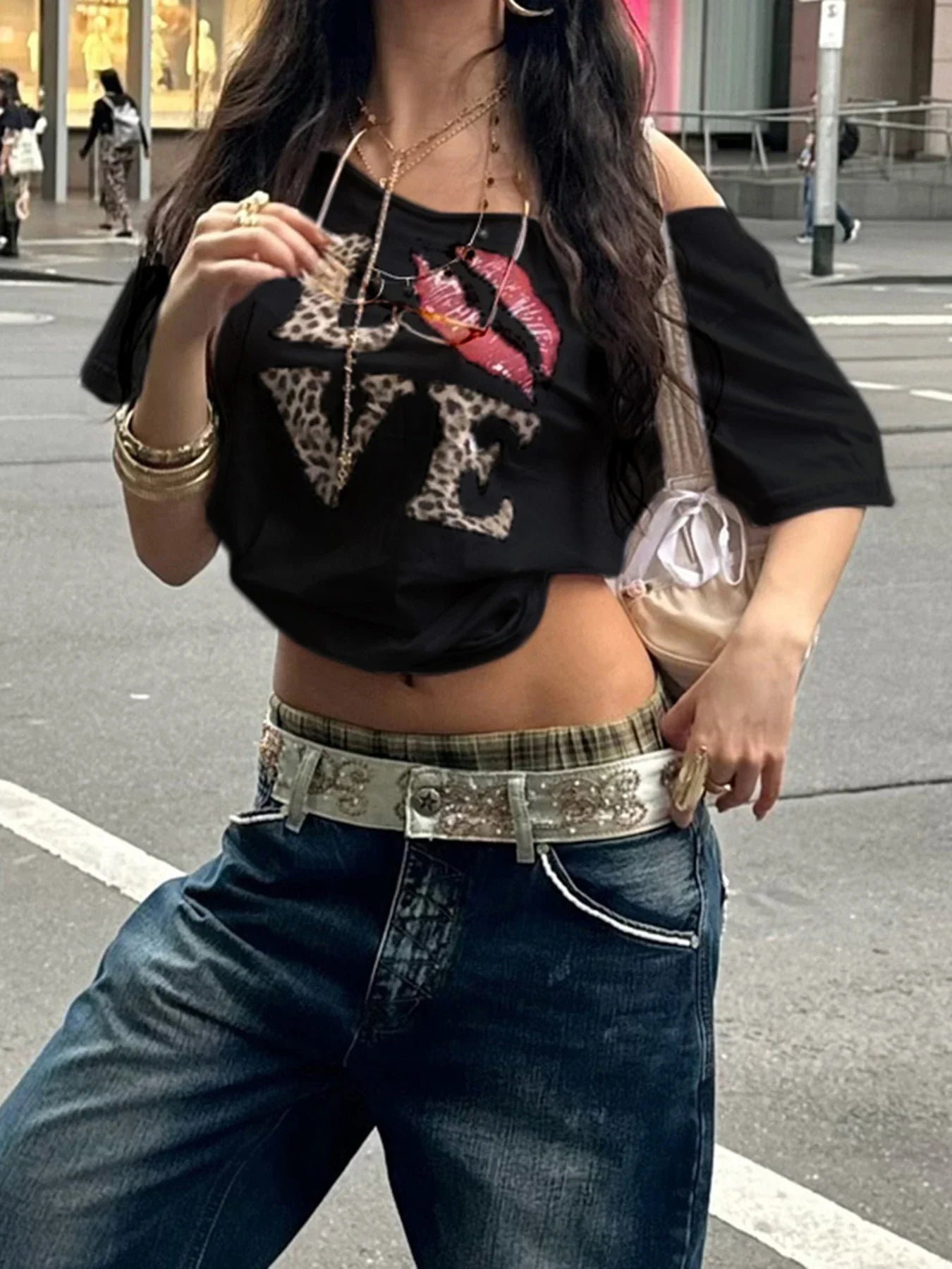 Cuteandpsycho Casual Sexy Crewneck Cropped Tops Slim Streetwear Summer Elastic Vintage Tees Short Sleeved Y2k Punk Clothings