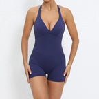 Gym Sport Jumpsuit Short Jumpsuit with Pocket Women Sportswear One Piece Yoga Set Sexy Backless Scrunch Fitness Overalls Romper