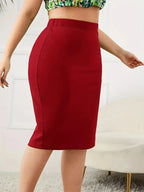 2025 Summer Plus Size Solid Slim Skirt Casual High Waist Slit Skirt  Women's Plus Size Clothing