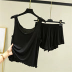 Casual Pyjama Pour Femme Summer Modal Tank Top Shorts Two-Piece Set Round Neck Sleeveless Home Wear Clothes Women Pajamas Suit