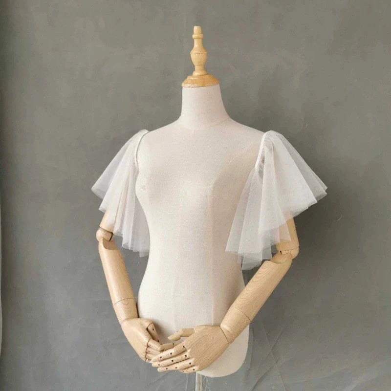 Bridal Sleeves Detachable Pleated for Women Wedding Dress Party Dress Accessories White Black