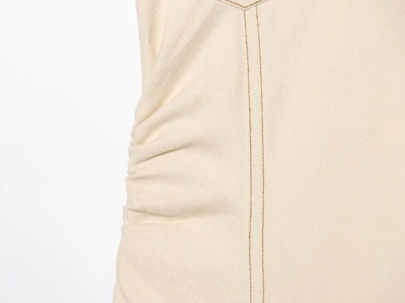 ETJ 2025 summer new TRAF women's elegant fashion waist pleated V-neck short-sleeved temperament denim MIDI dress