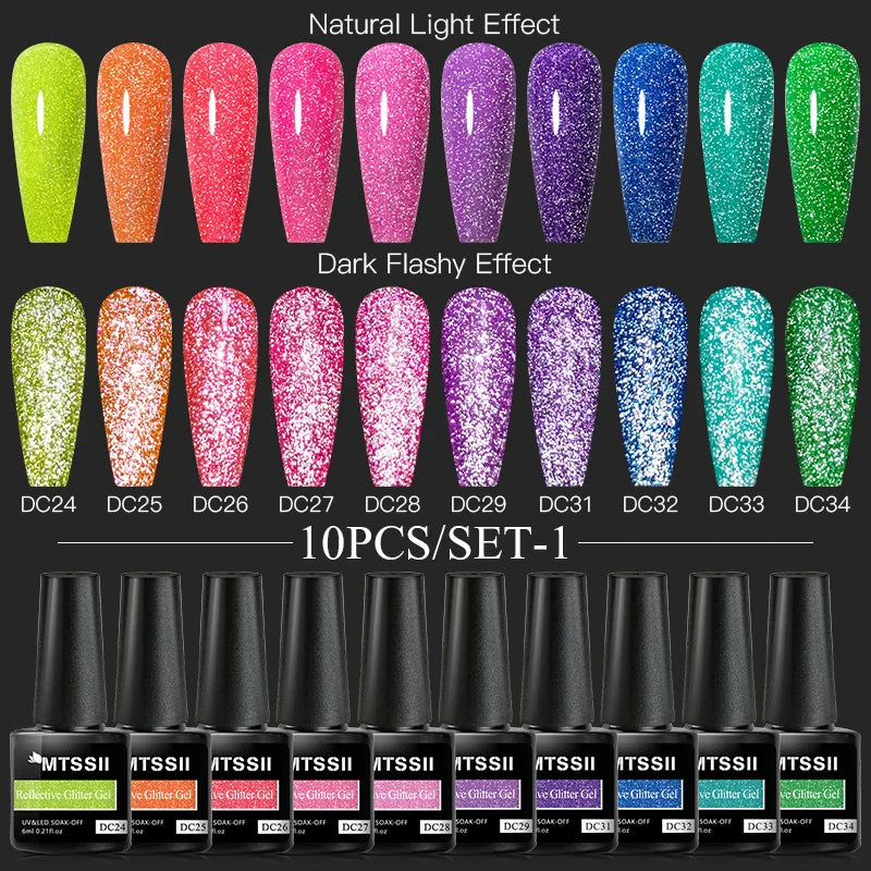 10PCS/Set Gel Nail Polish Set 125 Colors Glitter Semi Permanent Hybrid Gel Varnishes Base Top Coat Soak Off UV LED Nail Art Gel
