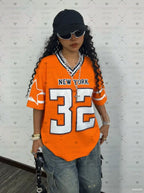 2025 Women Baseball Jerseys NEW YORK 32 Print V-Neck Short Sleeve T-Shirt Summer Tee Stripe Oversized Sport T-Shirt