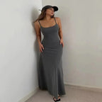 2024 Summer Women's New Fashion Simple Temperament Suspender Long Backless Slim Waisted Sexy Sweet And Spicy Casual Dresses